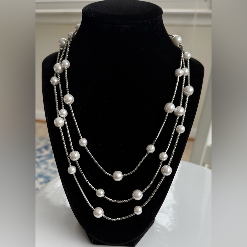 Park Lane “Shannel” Silver Faux Pearl Necklace